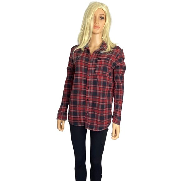 Vans Women's Plaid Flannel Long Sleeve Shirt Red Gray Black Size M - Picture 16 of 16